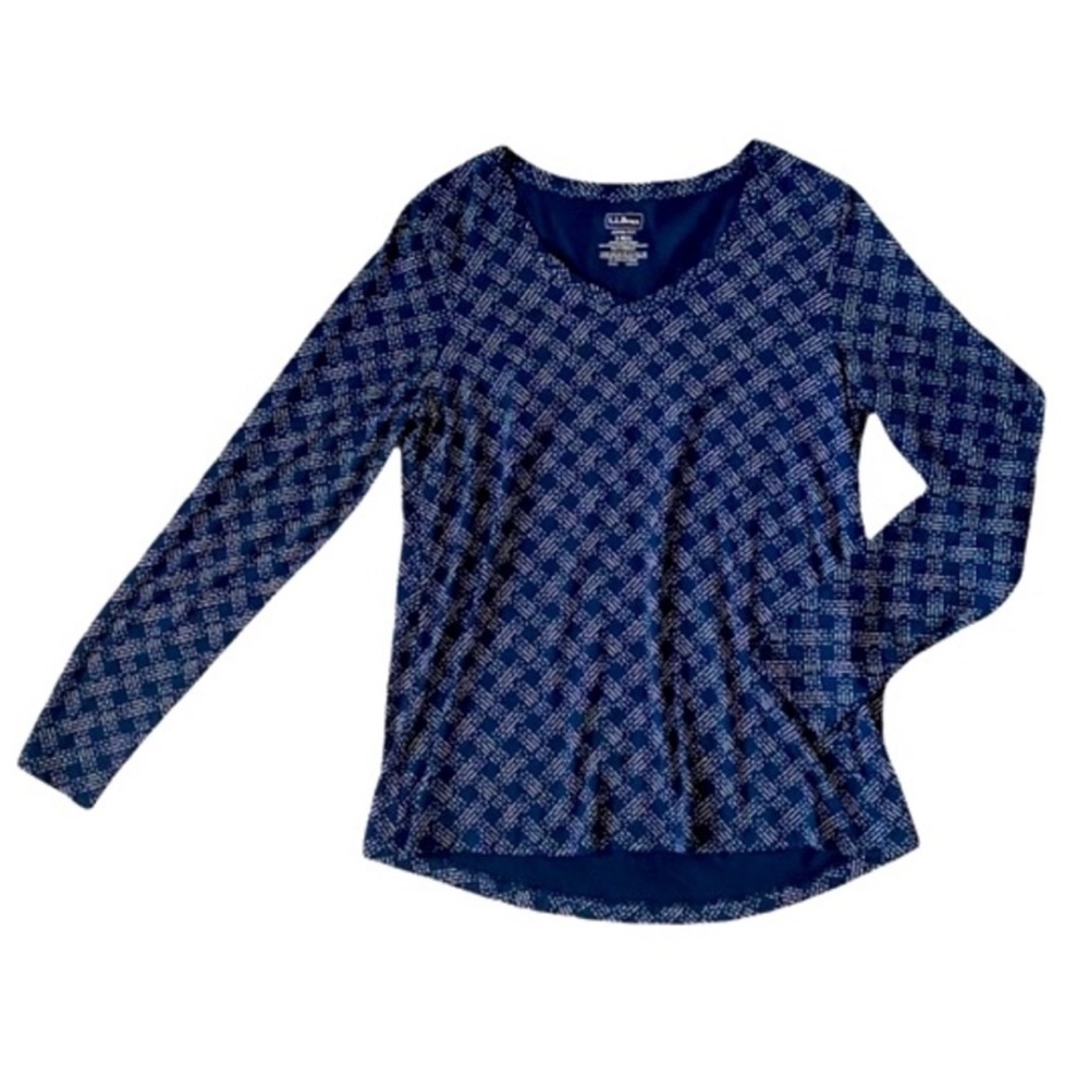 L.L. Bean Shrink Free Navy Blue Patterned Long Sleeve Women's Top size small